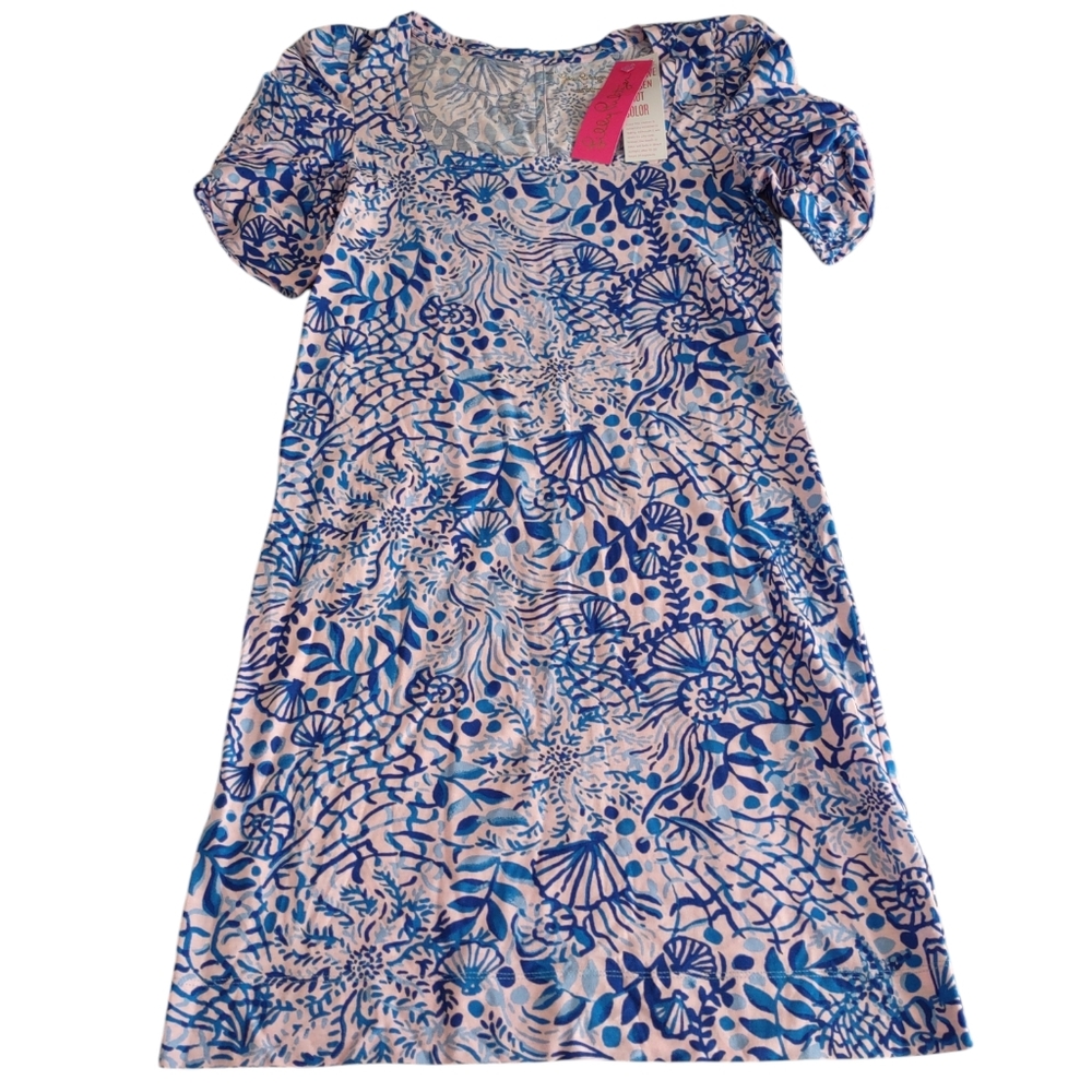 Lilly Pulitzer Hayden Womens Ocean Short Sleeve Dress Small Pink Blue